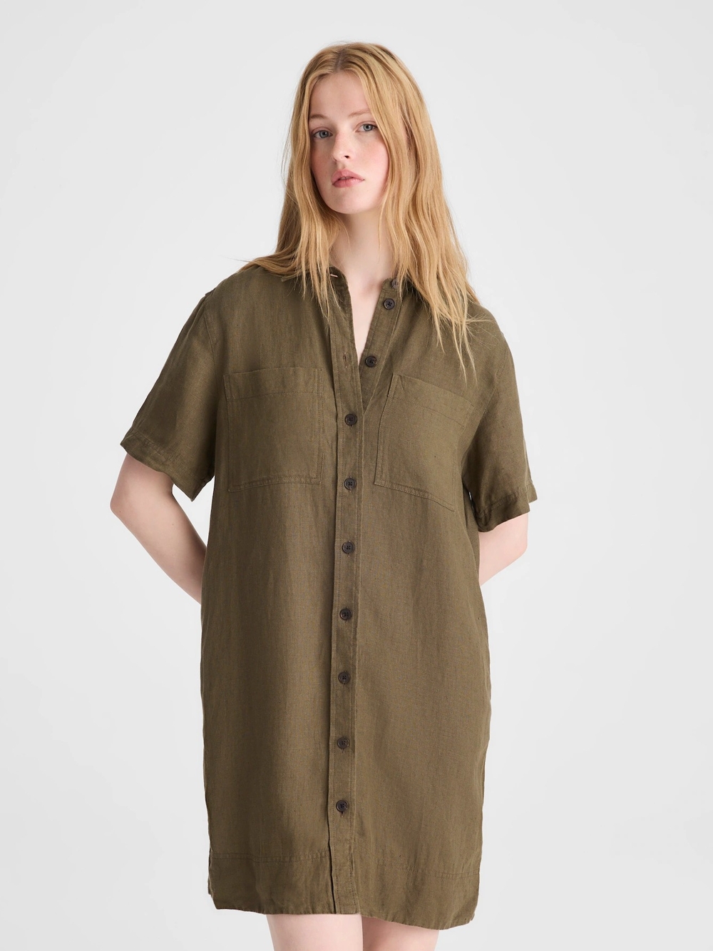 NWT MADEWELL Relaxed Mini Shirtdress in 100% Linen Faded Ivy Green Size XS